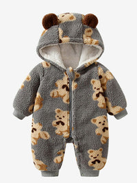 Baby Fuzzy Onesie Bear Zip Up Long Sleeve Hooded Jumpsuit Baby Clothing and gifts