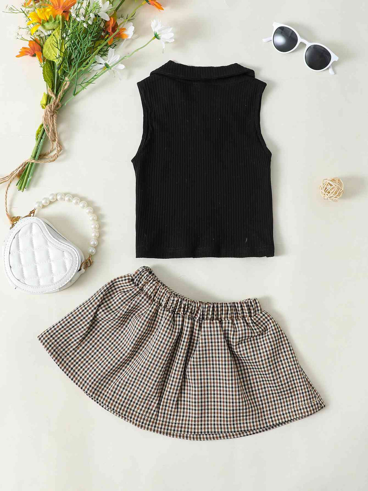 Girls Ribbed Sleeveless Top and Plaid Skirt Set Kids Fashion Baby Fashion Clothing