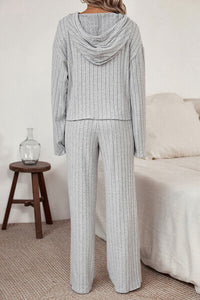 Ribbed Drawstring Hoodie and Pants Lounge Set, Lounge Sets, Loungewear