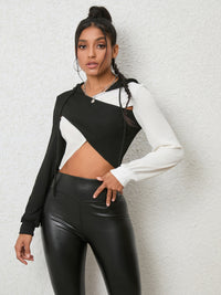 Two-Tone Crisscross Long Sleeve Hoodie Cropped Sweater