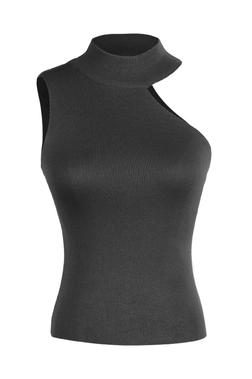 Ladies Sleeveless Mock Neck Shirt Asymmetrical Sleeveless Rib-Knit Turtleneck Tops