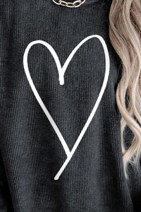 Casual Sweatshirt Heart Print Round Neck Dropped Shoulder  Womens Sweaters Long Sleeve Shirts and Tops