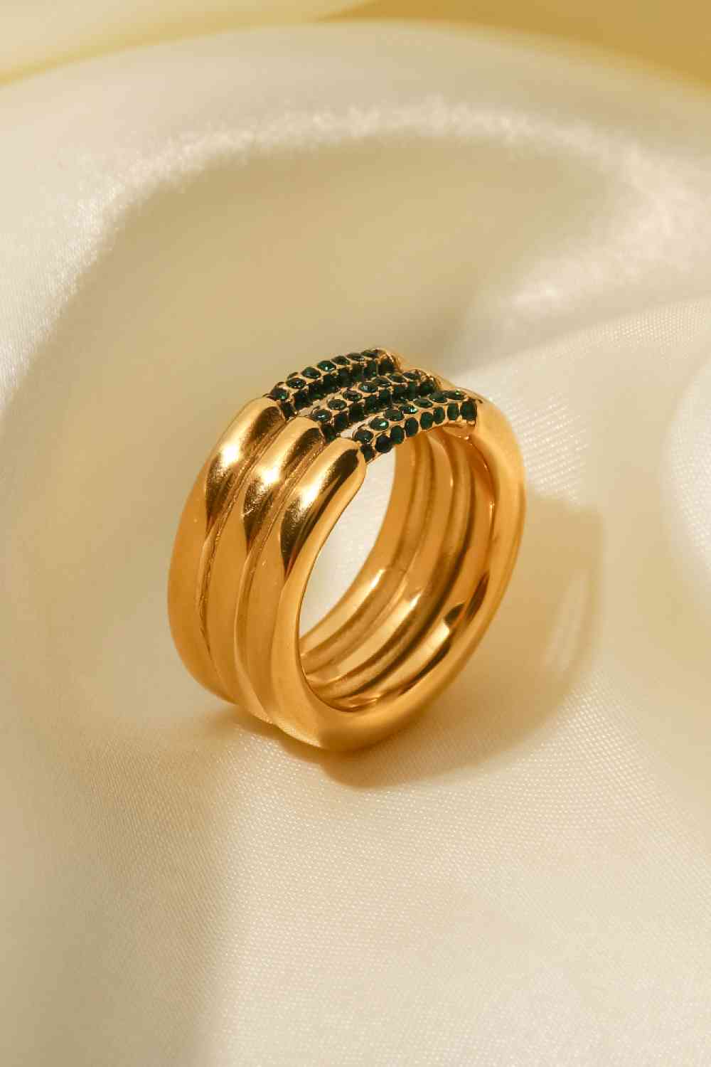 Layered Stacked Ring Triple-Layered Rhinestone 18k Gold Plated Ring