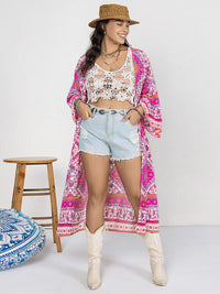 Women’s Boho Plus Size Printed Open Front Longline Cardigan