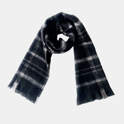 Plaid Raw Hem Polyester Fashion Oversized Big Scarf