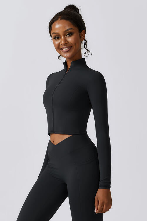 Zip Up Long Sleeve Cropped Activewear Sports Top Jacket