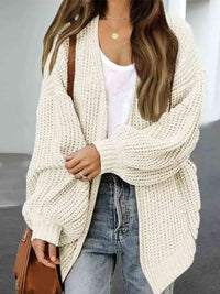 Drop Shoulder Balloon Sleeve Crochet Cardigan