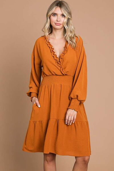 KESLEY Smocked Lantern Sleeve Mini Dress, WOMENS Fashion dresses petite and plus size long sleeve casual vacation dress