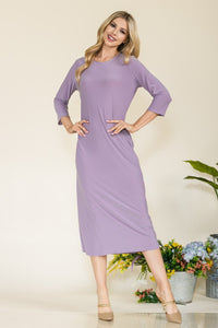 Women's Casual Round Neck Comfortable Midi TShirt Dress With Pockets Petite and Plus Size Fashion