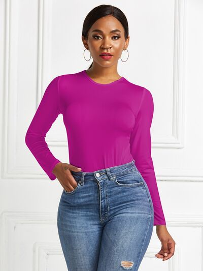 Round Neck Long Sleeve Womens Top Bodysuit