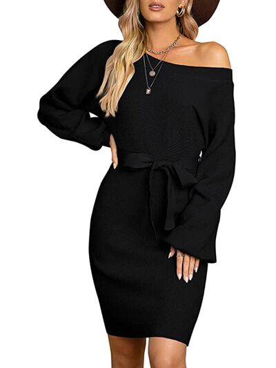 Sweater dress Tie Waist Long Sleeve Mini Dress