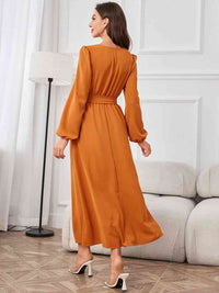 Women's Tie Waist Puff Sleeve Maxi Dress