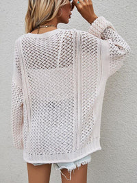 Light open sweater Pink Openwork Button Front Cardigan