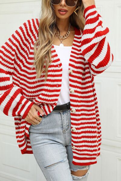 Striped Button Up Long Sleeve Cardigan Women’s Open Sweater