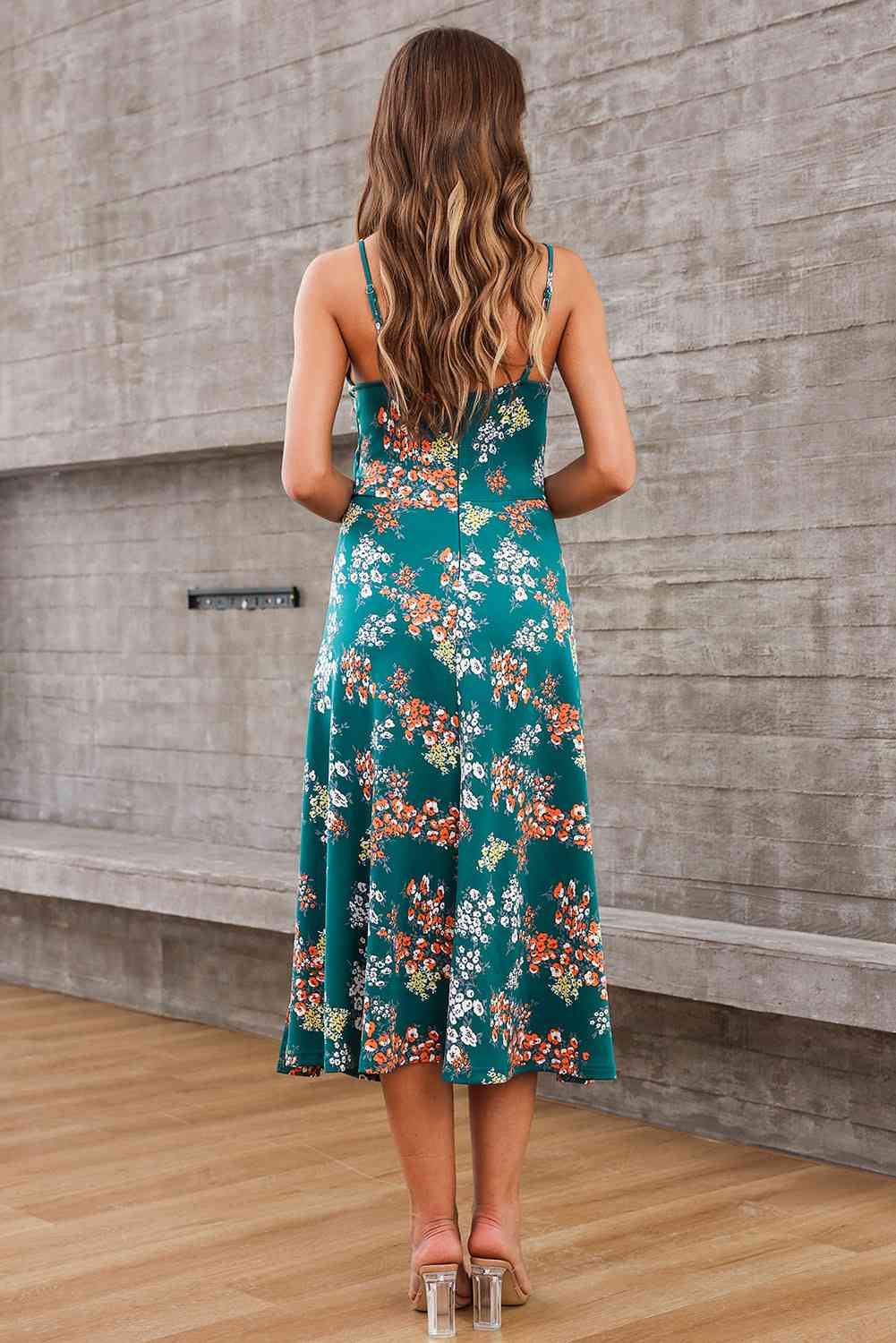 Cutout Spaghetti Strap Slit Floral Midi Dress