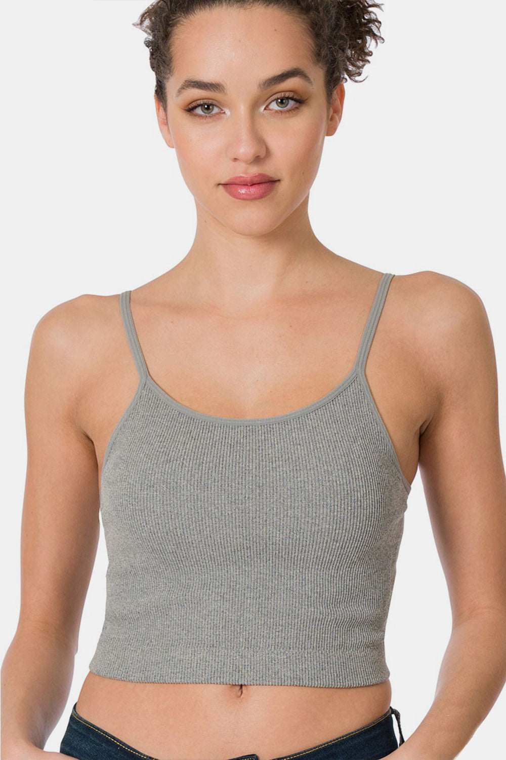 Women's Basics Ribbed Seamless Spaghetti Sleeves Cropped Cami with Bra Pads