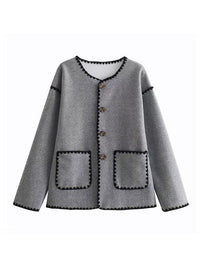 Women's Coat Contrast Button Up Light Jacket with Pockets