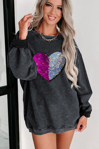 Women’s Fashion Sweater Heart Sequin Round Neck Sweatshirt