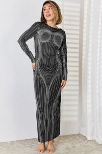 Anatomy Design Cutout Round Neck Long Sleeve Backless Maxi Dress