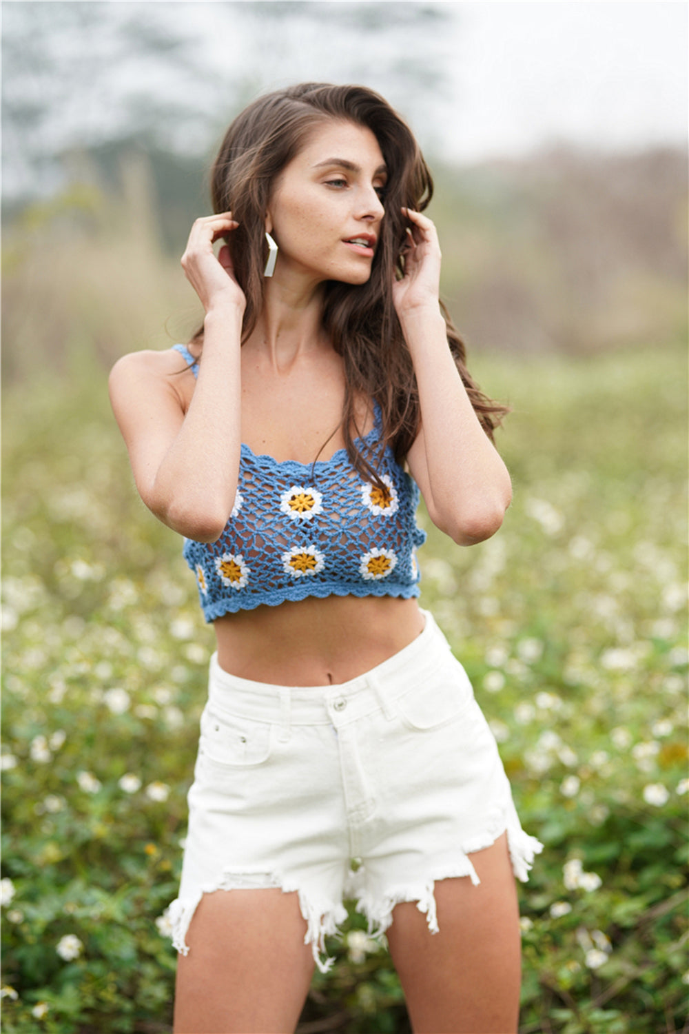 Floral Crochet Cropped Cami Crop Top