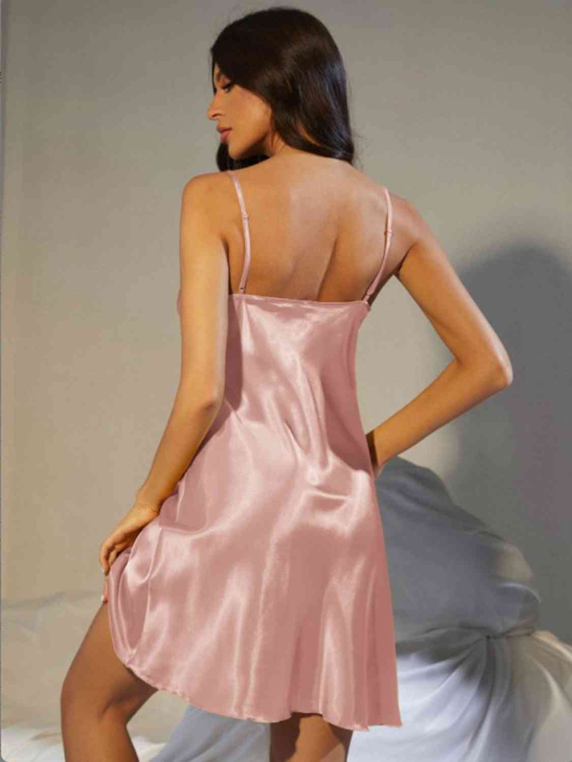 100% Satin Nightgown Women's Spaghetti Strap Cowl Neck Satin Night Dress Pajamas Loungewear