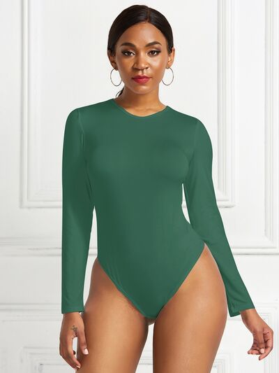 Round Neck Long Sleeve Womens Top Bodysuit