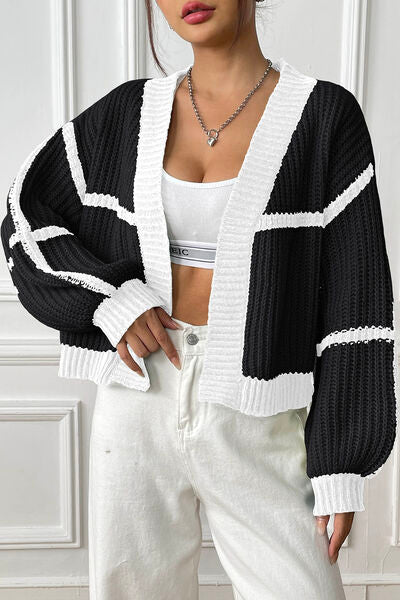 Women’s Fashionable Contrast Open Front Baggy Sweater Long Sleeve Cardigan