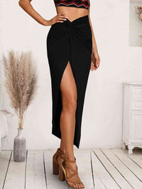 Black Twist Detail High Slit Maxi Skirt