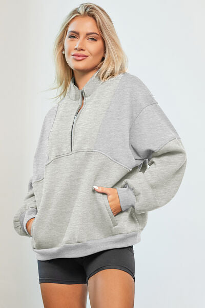 Half Zip Dropped Shoulder Sweatshirt Womens Fashion