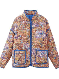 Women's Fashion Coat Floral Open Front Puffer Jacket with Pockets