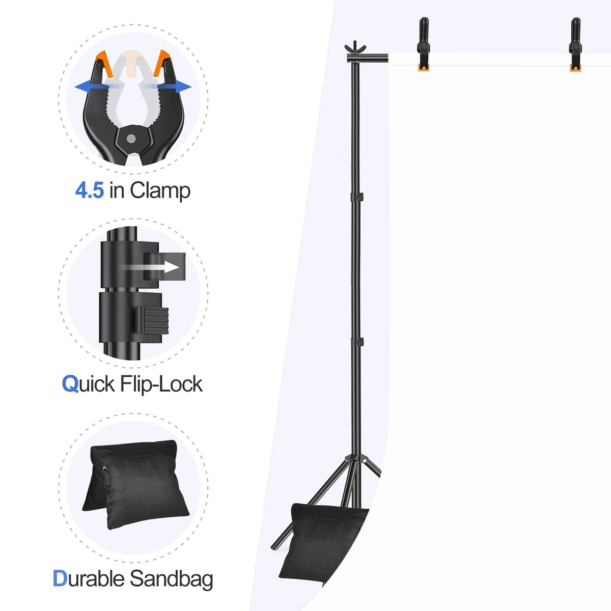 Emart Backdrop Stand 10x7ft(WxH) Photo Studio Adjustable Background Stand Support Kit with 2 Crossbars, 8 Backdrop Clamps, 2 Sandbags and Carrying Bag for Parties New Year Events Decoration