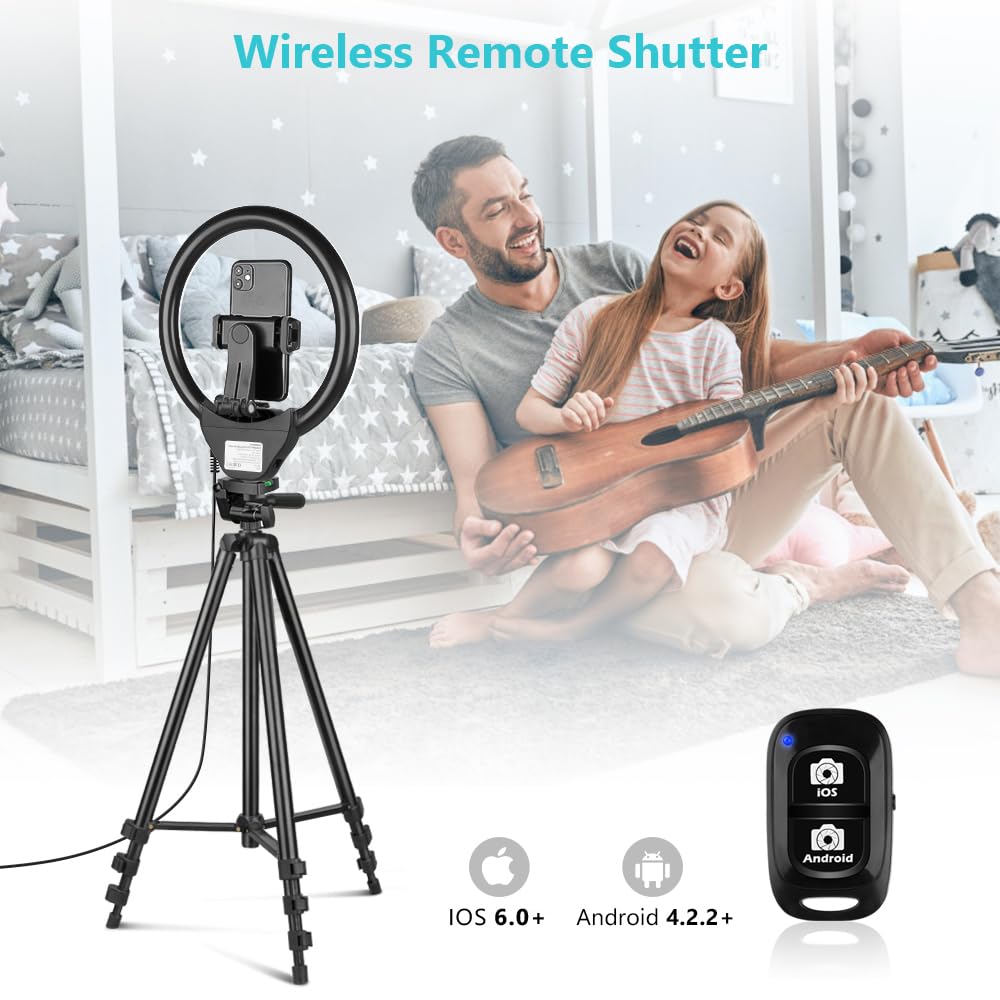 10'' Ring Light with 50'' Extendable Tripod Stand, SENSYNE LED Circle Lights with Phone Holder for Live Stream/Makeup/YouTube Video/TikTok, Compatible with All Phones.