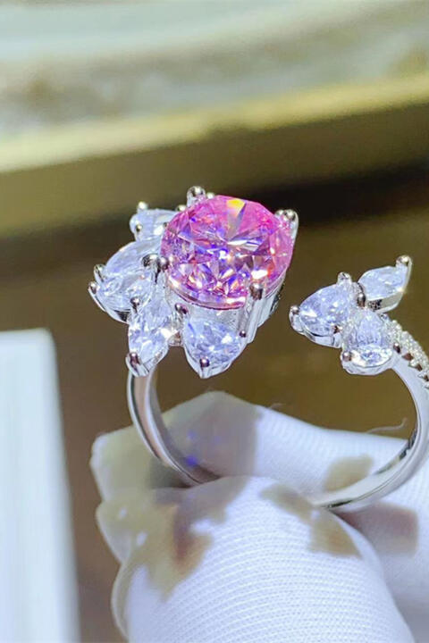 Pink Double Ring, 3 Carat Moissanite 925 Sterling Silver Open  Double Stone Statement Ring