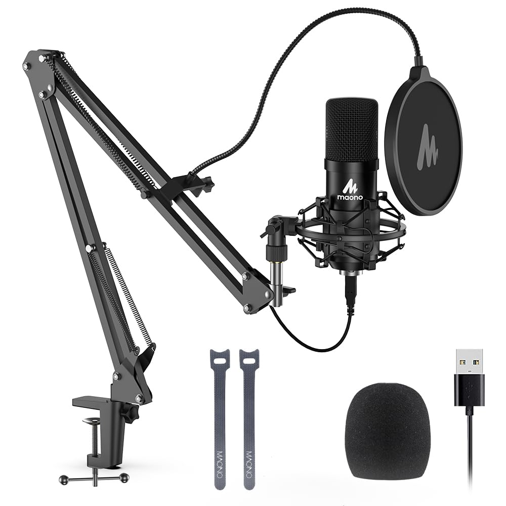 USB Microphone, MAONO 192KHZ/24Bit Plug & Play PC Computer Podcast Condenser Cardioid Metal Mic Kit with Professional Sound Chipset for Recording, Gaming, Singing, YouTube (AU-A04)