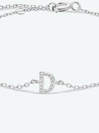 Letter Initial Bracelet, A To F Zircon 925 Sterling Silver Dainty Bracelet