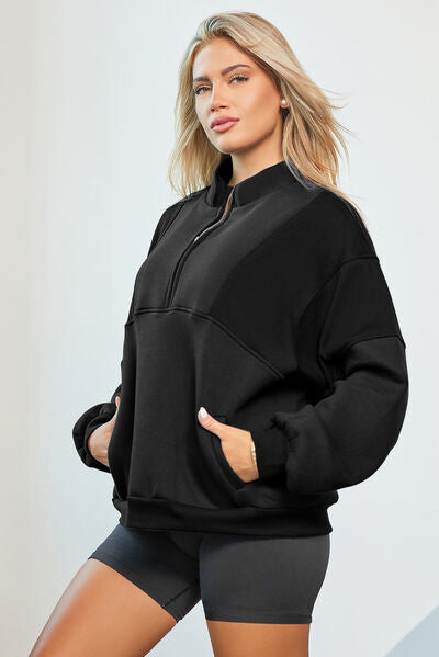 Half Zip Dropped Shoulder Sweatshirt Womens Fashion