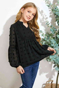 Girls Swiss Dot Spliced Lace Notched Blouse Kids Fashion