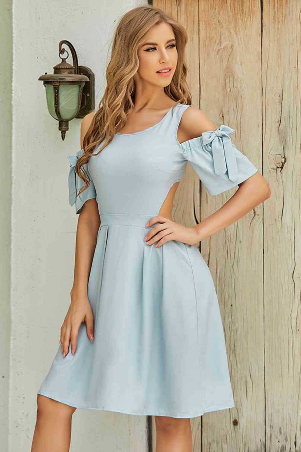 Cutout Tied Cold-Shoulder Casual Dress New Womens Fashion Cute Dresses Off The Shoulder