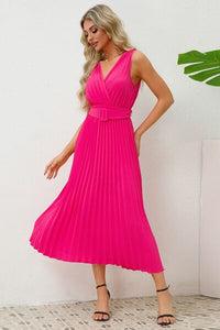 Women's Surplice Sleeveless Midi Pleated Dress