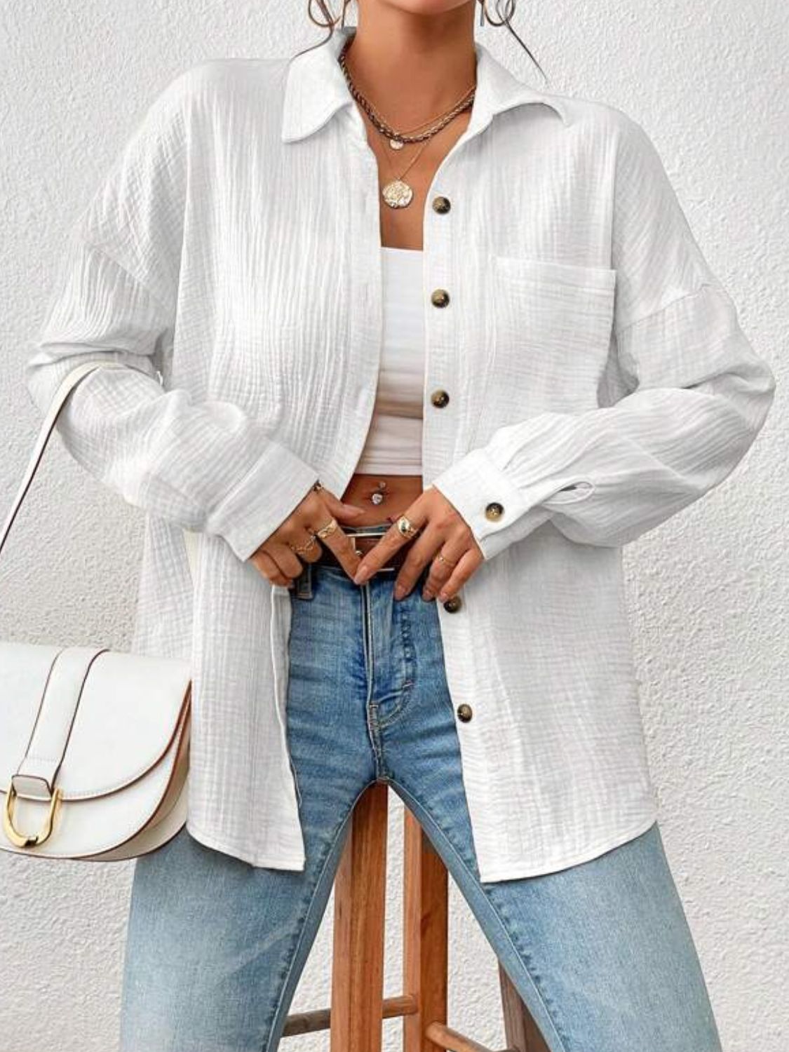 Textured Drop Shoulder Shirt Jacket