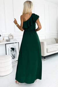 One-Shoulder Ruffled Maxi Dress, Evening Dress, Party Dress