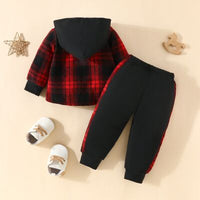 Plaid Button Up Hooded Shacket and Pants Set Baby Boy Fashion Clothing and Gifts