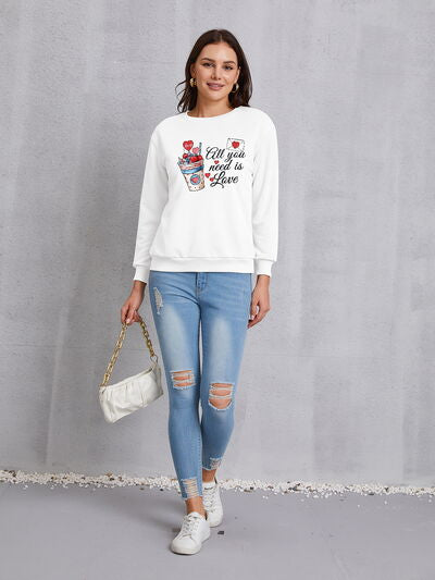 ALL YOU NEED IS LOVE Round Neck Sweatshirt Fashion Valentines Sweaters