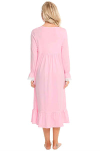 Cotton Pajama Dress Lace Detail Square Neck Flounce Sleeve Night Dress