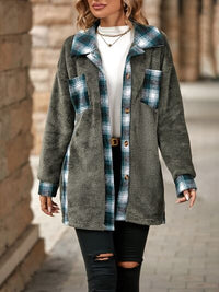 Plaid Contrast Dropped Shoulder Coat Light Fashion Jacket