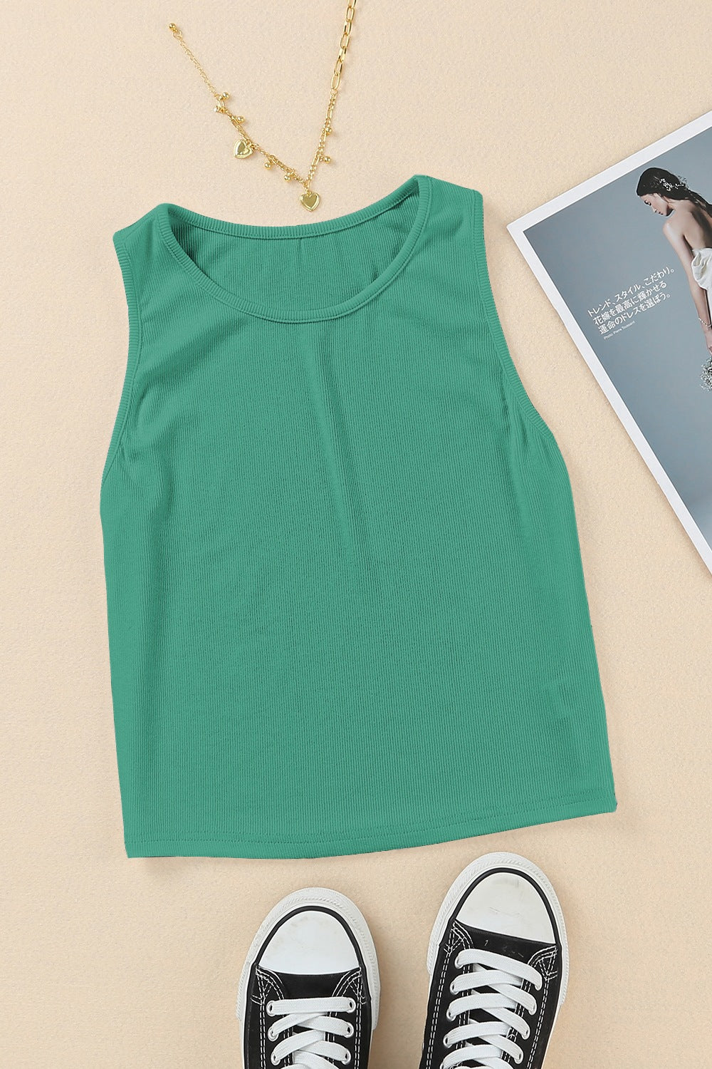 Women's Tank Top Ribbed Round Neck Sleeveless Crop Top