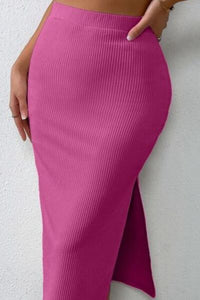 Skirt and Crop Top Matching Outfit Set Women's Fashion Ribbed Round Neck Tank and Slit Skirt Sweater two Piece Set