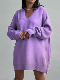 Womens Oversize Sweatshirt V-Neck Dropped Shoulder Sweater Dress