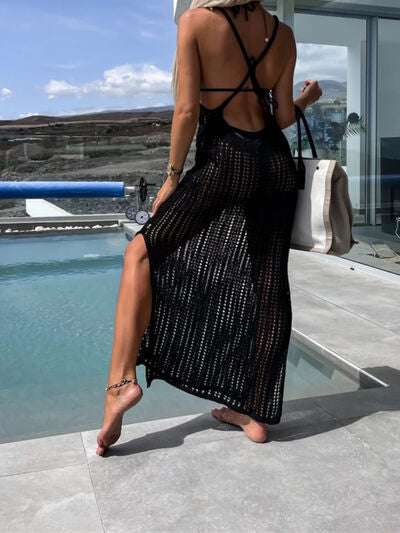 Women’s Cover Up Dress Openwork Slit Cutout Wide Strap Maxi Long Swim Coverups