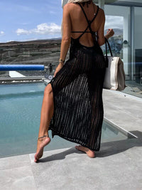 Women’s Cover Up Dress Openwork Slit Cutout Wide Strap Maxi Long Swim Coverups